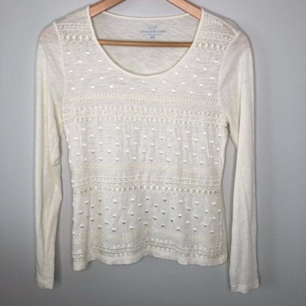 Vineyard Vines Monochromatic Cream Embroidered Long Sleeve Shirt Size  XS